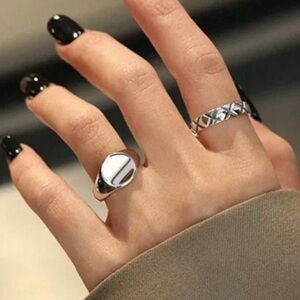 Chunky Solid Unisex 14k White Gold Plated Sterling Signet Ring, Adjustable